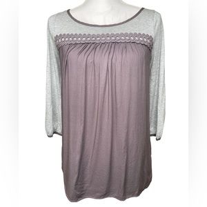 BODEN: Gray/Purple Babydoll Mixed Media Shirt/Top, Size 4